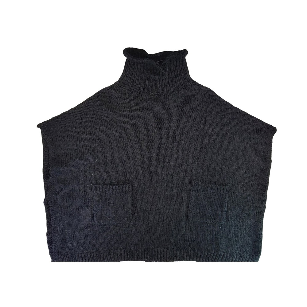 Nordstrom‎ Black Oversized Turtleneck Poncho Sweater One Size Pockets